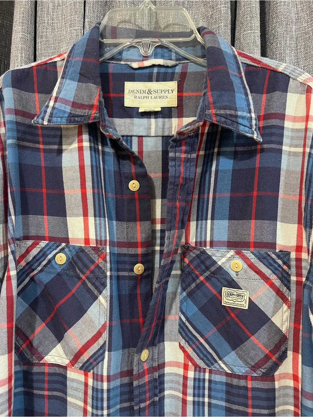 Denim & Supply Ralph Lauren Men’s L Plaid Flannel Shirt Blue Red Workwear